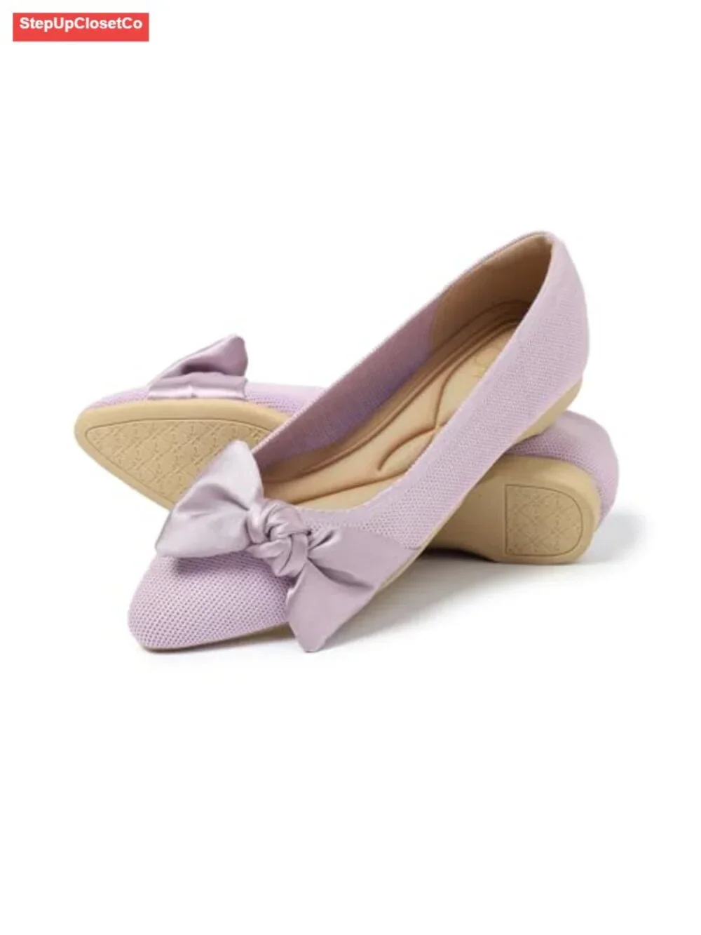 Knit Pointed Toe Mary Jane Ballet Flats with Arch Support - Stretchy Slip-On